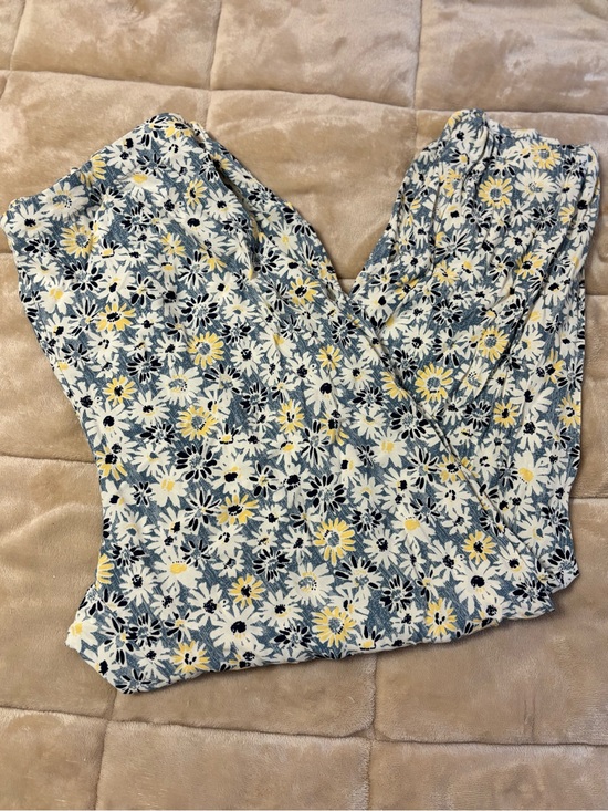 Napa Valley Pants - Floral Print Women’s Trousers - Yellow & Blue Daisy Pattern